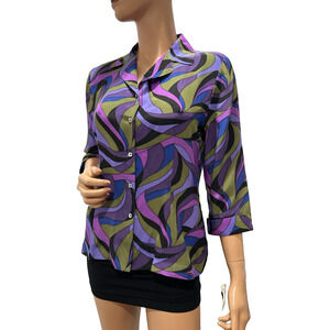 allison tyler Blouse 100% Silk Multiple Color Geometric Print size medium